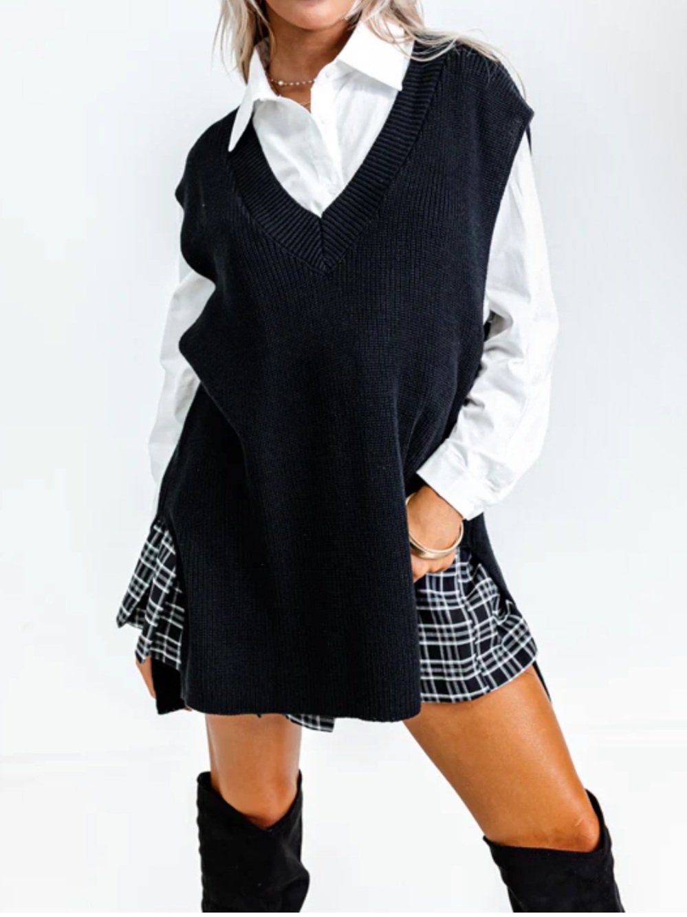 Impressions Black V-Neck Tunic Sweater Vest